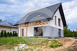 Newly built house with a finished plaster