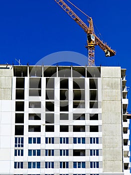 Newly built houses in the newly built area of the city. Perspective construction of apartments. Infrastructure and industry.