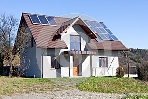 Newly built single-family house with solar panels