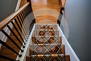 newly carpeted stairway with runner rug