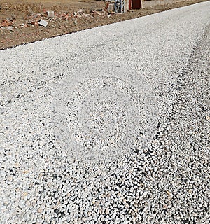 Newly constructed asphalt road works, pitch and road