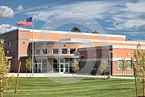 A newly constructed elementary school exterior. photo