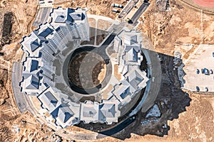 Newly constructed high-rise apartment buildings in urban residential area. top view