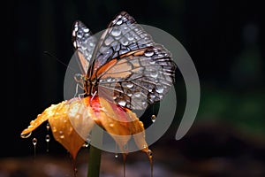 newly emerged butterfly drying its wings on a flower