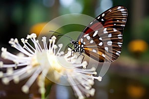 newly emerged butterfly resting on a flower