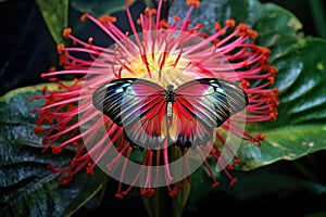 newly emerged butterfly on vibrant flower