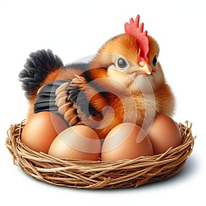 Newborn Chicks Nestled with Eggs, Isolate Image, Generative AI.