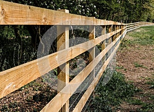 Newly installed fencing seen in a horse paddock.