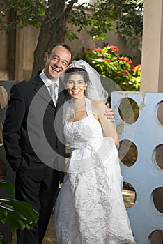 Newly Married Couple Smiling - vertical