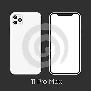 Newly released White Smartphone 11 Pro, frond and back sides isolated on gray