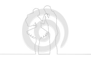 Newly wed pair countur line drawing outline wedding vector illustration. photo