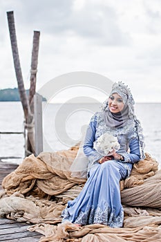 Newly wedded bride posing