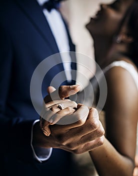 Newlywed African Descent Couple Dancing Wedding Celebration photo