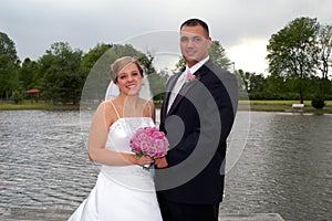 Newlywed bride and groom