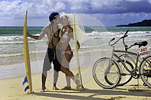 Newlywed couple on the beach