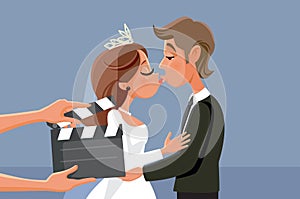 Newlywed Couple Kissing in Wedding VideoProfessional service of event recording for matrimonial ceremonies