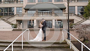 Newlywed couple touching foreheads, quiet moment, marriage. 4K 24FPS.