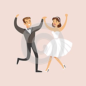 Newlyweds Dancing Rock-n-roll At The Wedding Party Scene