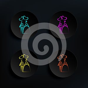 Newlyweds dark badge color set icon. Simple thin line, outline vector of wedding icons for ui and ux, website or mobile