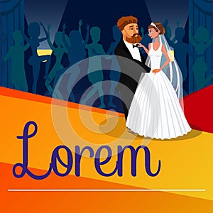 Newlyweds First Dance Vector Banner with Lettering