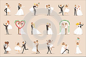 Newlyweds Posing And Dancing On The Wedding Party Set Of Scenes