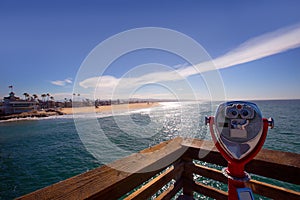 Newport beach in California view from pier telescope