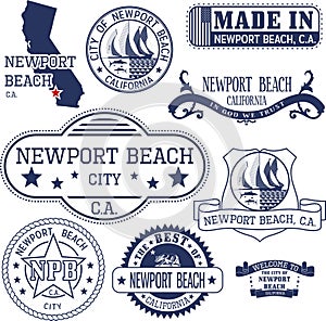 Newport Beach city, CA. Stamps and signs