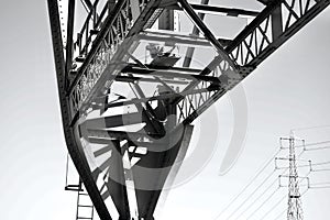 Newport Transporter Bridge in black and white