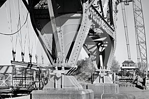 Newport Transporter Bridge in black and white