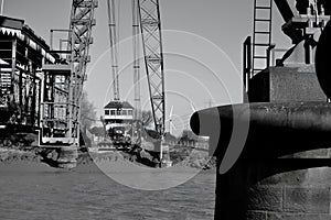 Newport Transporter Bridge in black and white