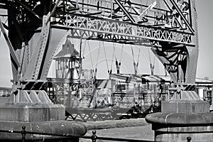 Newport Transporter Bridge in black and white