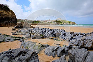 Newquay beach North Cornwall UK towards the harbour