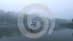 Newquay boating lake in the mist.