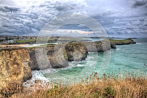 Newquay coast view Cornwall England UK with sea and clouds in HDR