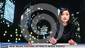 News anchor announces music festival