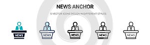 News anchor icon in filled, thin line, outline and stroke style. Vector illustration of two colored and black news anchor vector