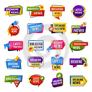 News announce. Advertising breaking special offers geometric reports vector badges templates