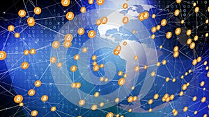 News background bitcoin globe binary symbol of future of digital finance and global crypto market evolution in low stability