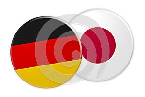 News Concept: Germany Flag Button On Japan Flag Button, 3d illustration