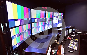 News Control Room Color Bars on Monitors