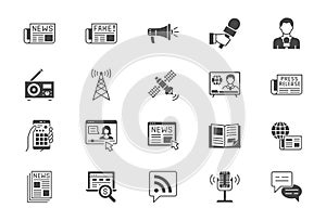 News flat icons. Vector illustration included icon as newspaper, mass media, journalist, fake, television broadcasting