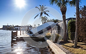 NEWS Ã¢â¬â Flipped Boat pushed on land during Hurricane Ian storm surge flooding in Naples, Florida