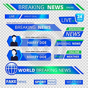 News graphic banners. Breaking television broadcast sport header banners vector graphic