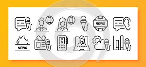 News icon set. Newspaper, information, press, media, journalism. News. Vector line icon for Business and Advertising