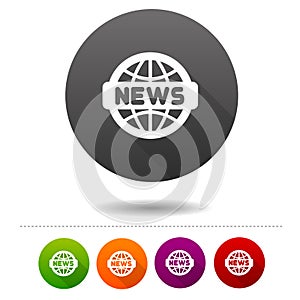 News icon. Word globe symbol sign. Web Button.