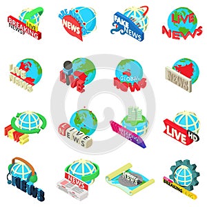 News icons set, isometric style