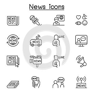 News icons set in thin line style