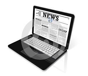 News on a laptop computer isolated on white