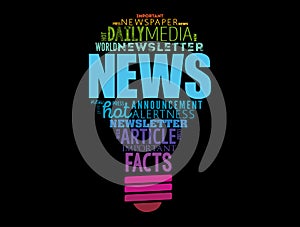 NEWS light bulb word cloud collage, business concept background