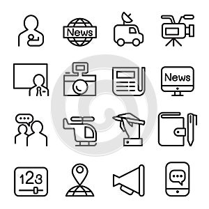 News & mass media icon set in line style